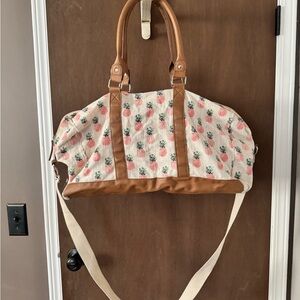 Floral Patterned Tan and Cream Women's Bag